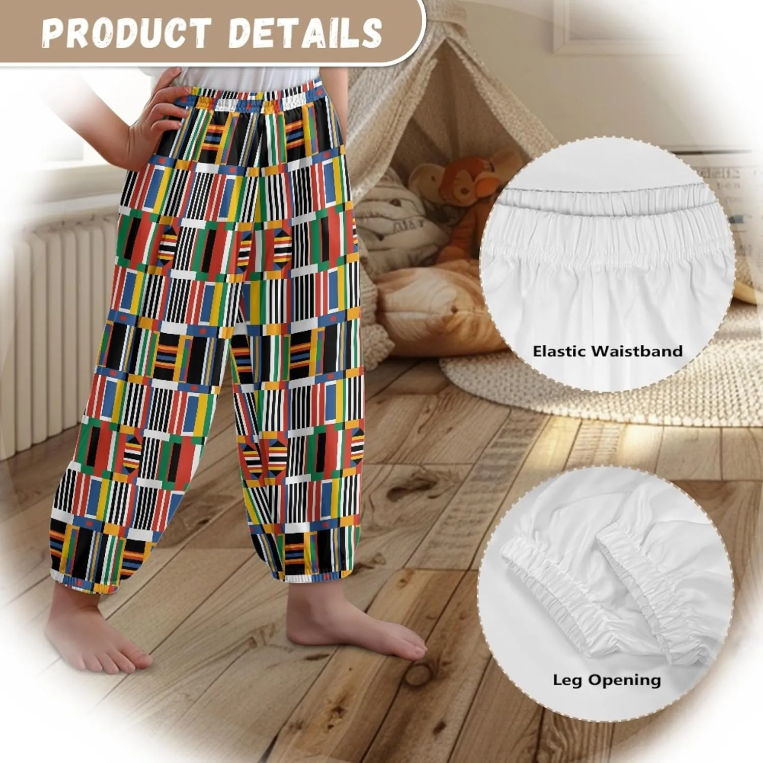 2 Pack Kids Harem Bloomers Pants Elastic Waist Bohemian Style Casual Baggy Ankle Trousers for Boys and Girls