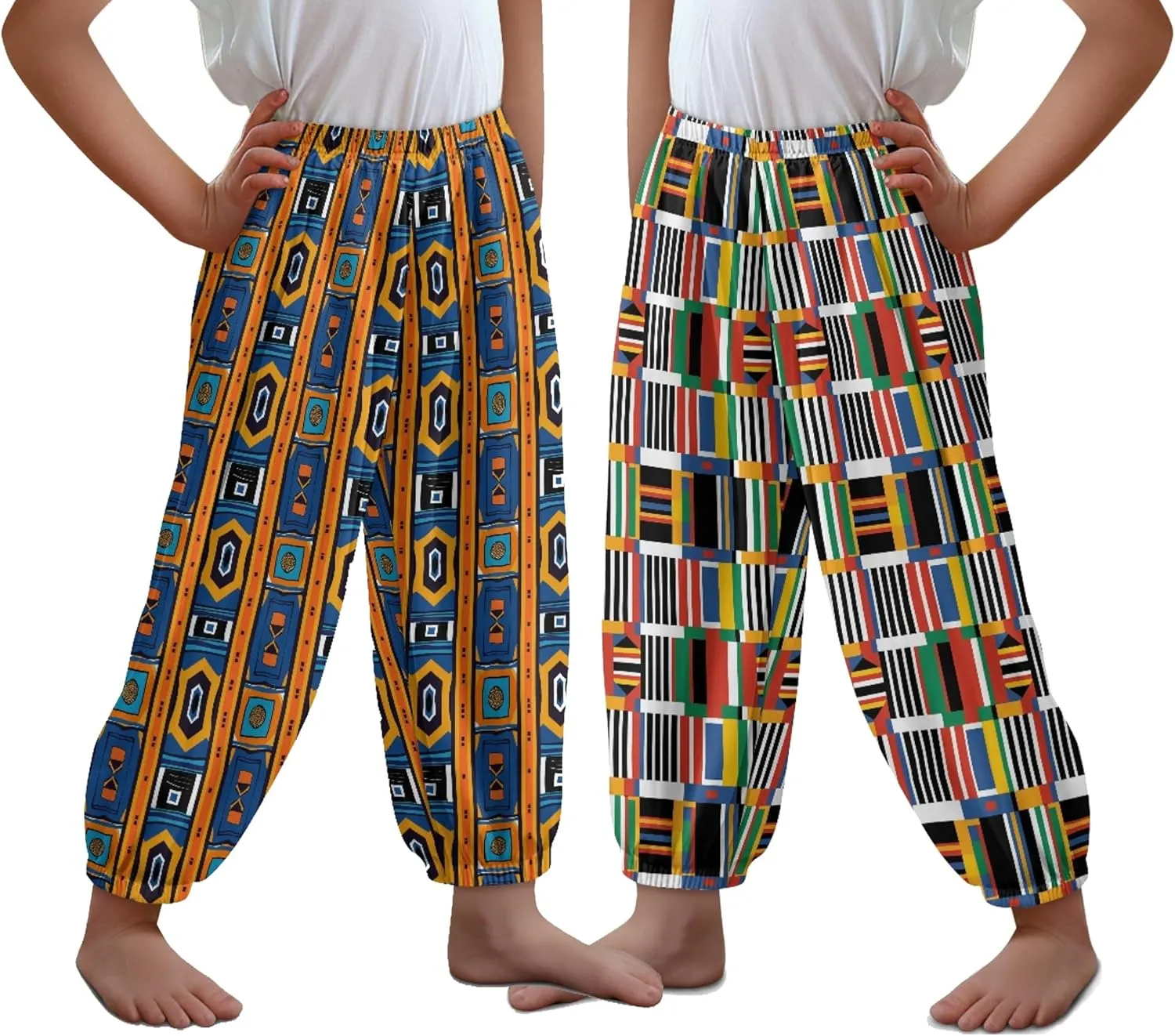 2 Pack Kids Harem Bloomers Pants Elastic Waist Bohemian Style Casual Baggy Ankle Trousers for Boys and Girls