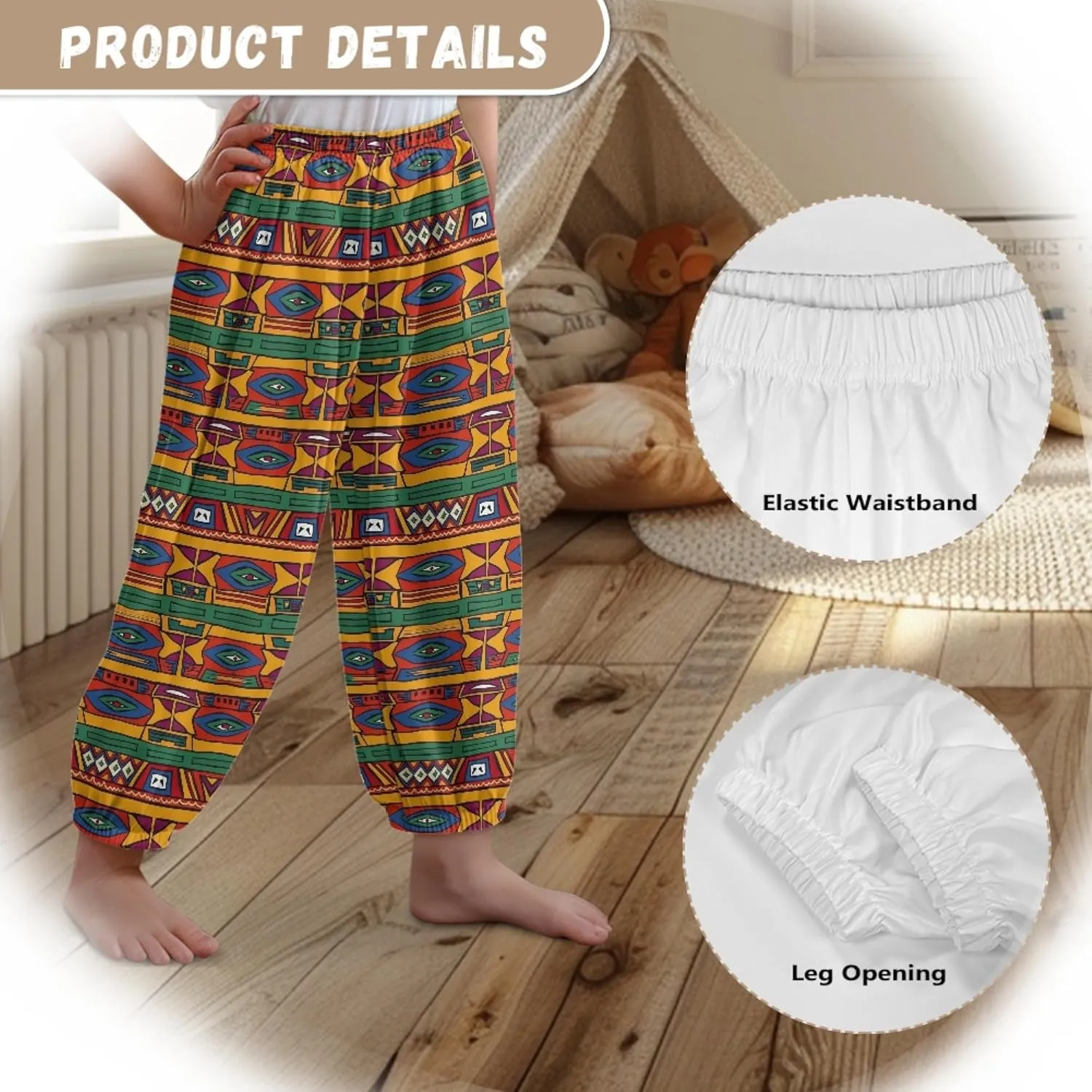 2 Pack Kids Harem Bloomers Pants Elastic Waist Bohemian Style Casual Baggy Ankle Trousers for Boys and Girls