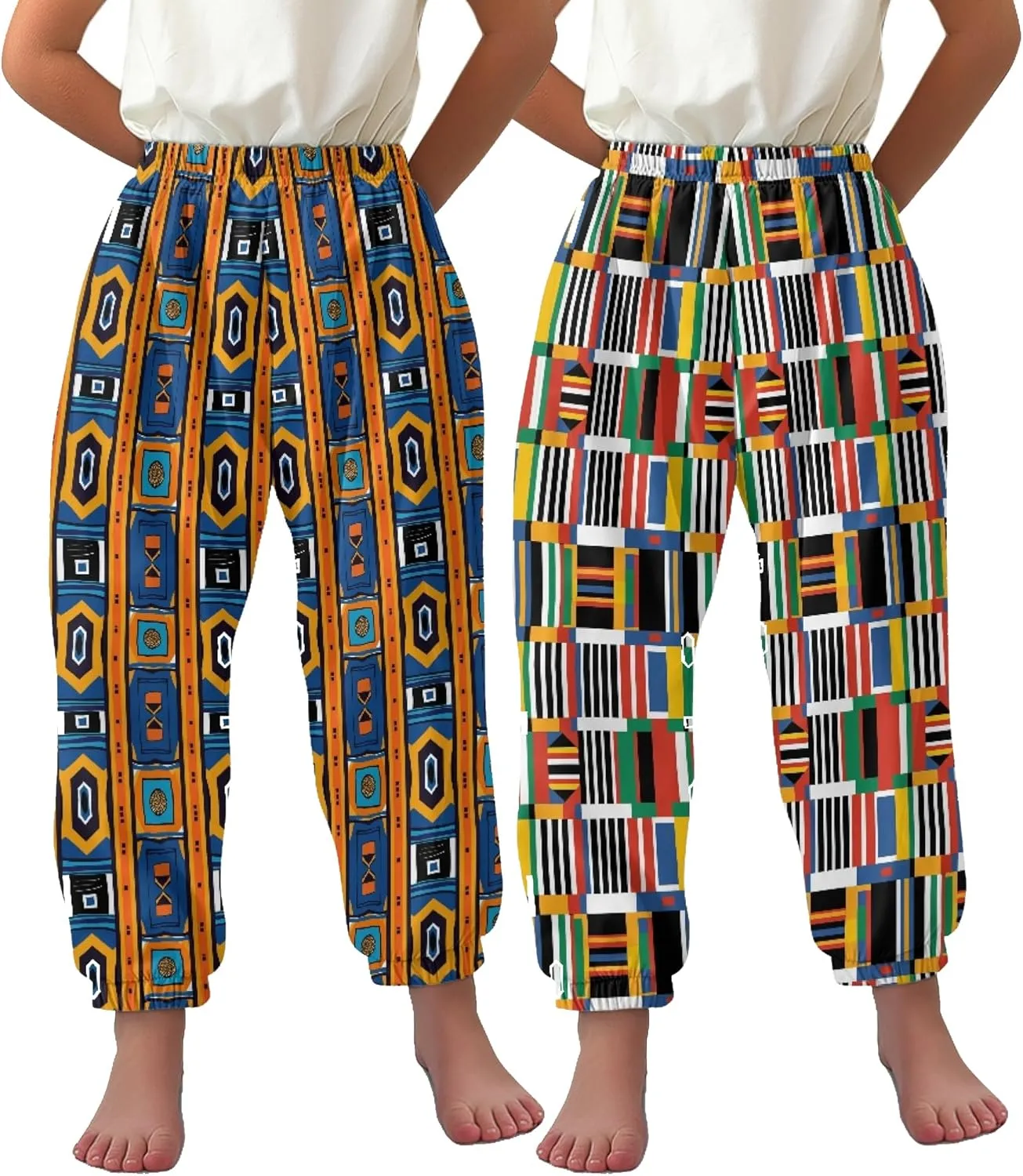 2 Pack Kids Harem Bloomers Pants Elastic Waist Bohemian Style Casual Baggy Ankle Trousers for Boys and Girls