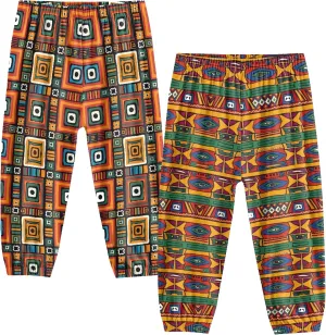 2 Pack Kids Harem Bloomers Pants Elastic Waist Bohemian Style Casual Baggy Ankle Trousers for Boys and Girls