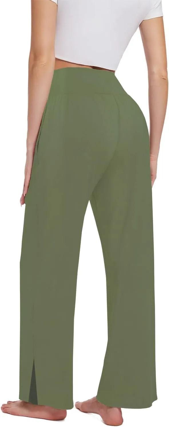 3PACK Womens Wide Leg Yoga Pants High Waisted Adjustable Tie Knot Joggers Loose Yoga Sweatpants Comfy Lounge Pajama