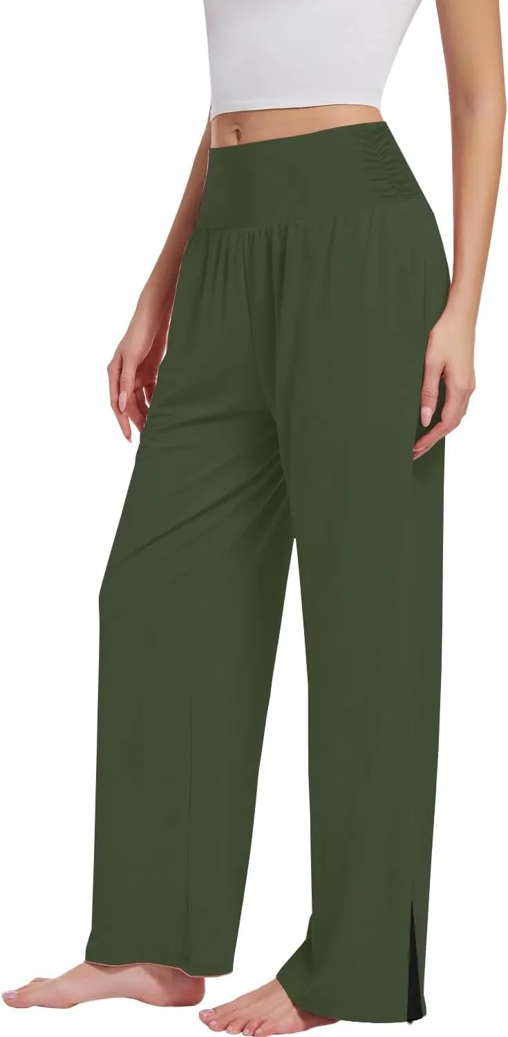 3PACK Womens Wide Leg Yoga Pants High Waisted Adjustable Tie Knot Joggers Loose Yoga Sweatpants Comfy Lounge Pajama