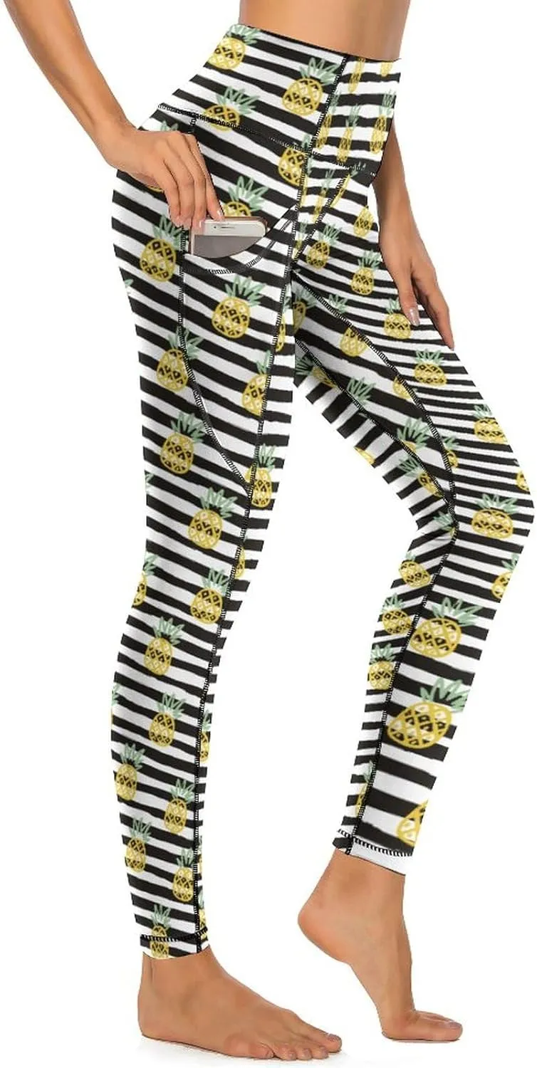 80s 90s Retro Yoga Pants for Women Tummy Control Workout Leggings with Pockets Stretchy High Waist Work Casual Pants