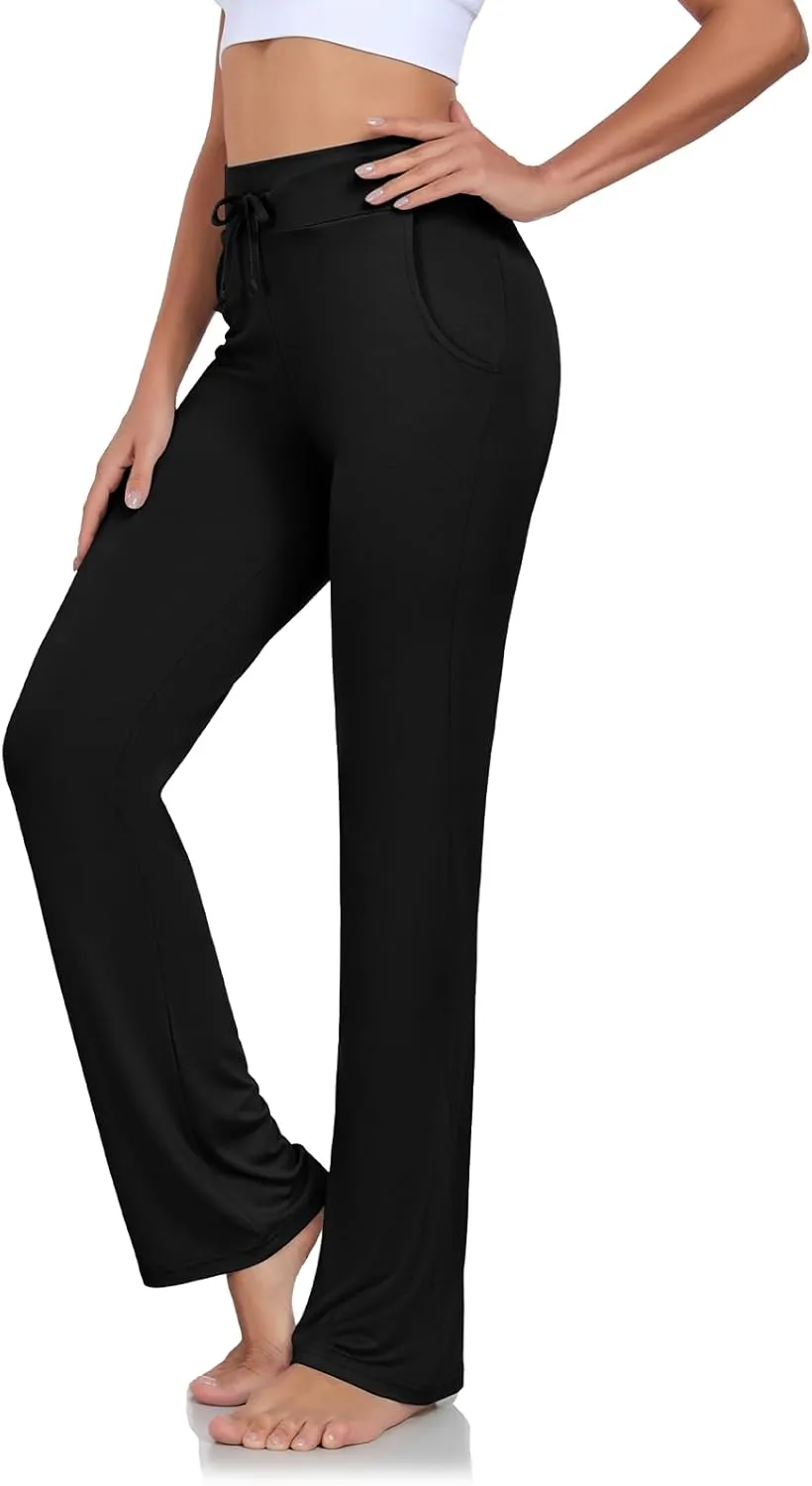 ADANIKI Womens Yoga Pants with Pockets Straight-Leg Loose Comfy Modal Drawstring Lounge Running Long Active Casual Sweatpants