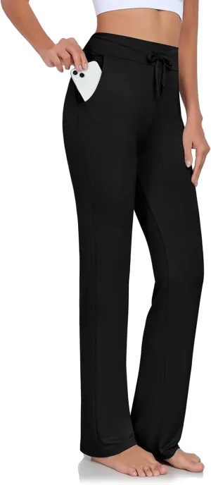 ADANIKI Womens Yoga Pants with Pockets Straight-Leg Loose Comfy Modal Drawstring Lounge Running Long Active Casual Sweatpants