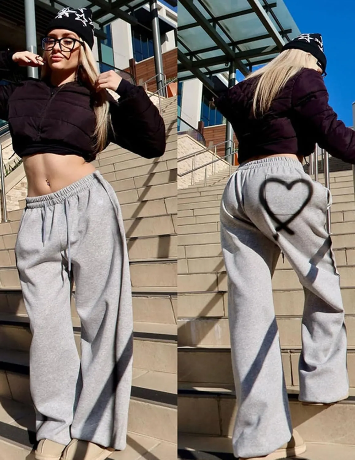 Aelfric Eden Wide Leg Sweatpants Women Baggy Graffiti Heart Lounge Pants with Pockets