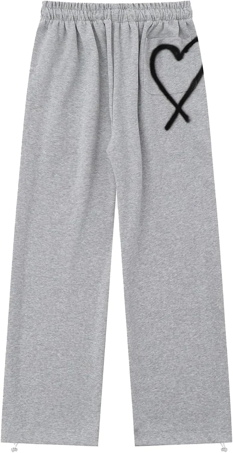 Aelfric Eden Wide Leg Sweatpants Women Baggy Graffiti Heart Lounge Pants with Pockets