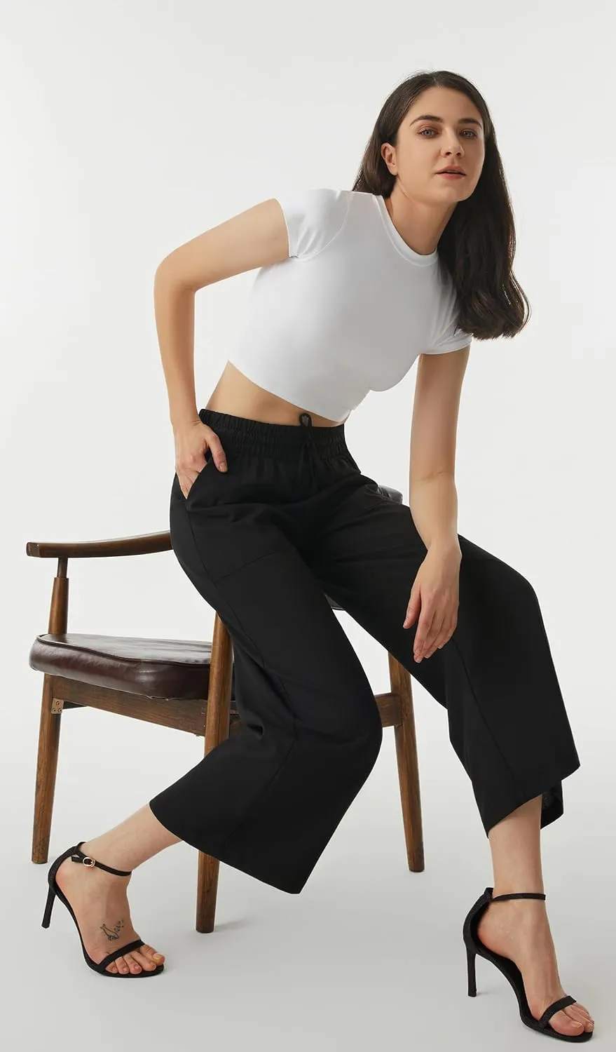 AFITNE Women Linen Palazzo Pants Summer Boho Wide Leg High Waist Casual Lounge Pants with Pockets