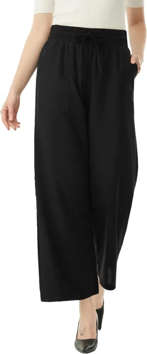 AFITNE Women Linen Palazzo Pants Summer Boho Wide Leg High Waist Casual Lounge Pants with Pockets