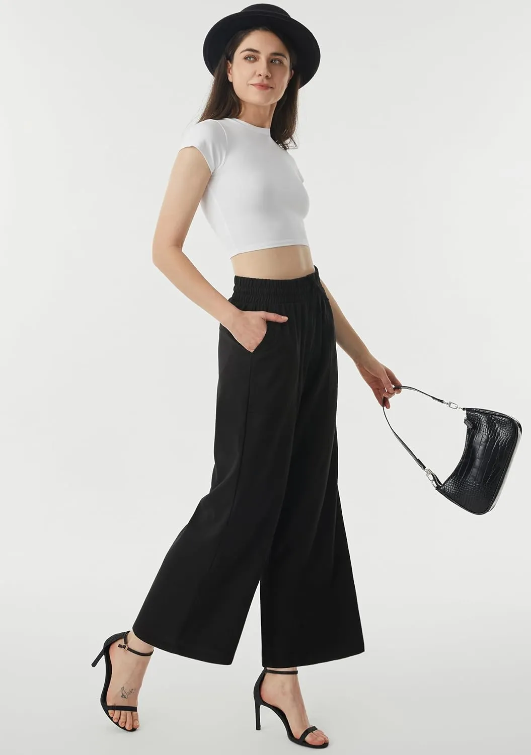 AFITNE Women Linen Palazzo Pants Summer Boho Wide Leg High Waist Casual Lounge Pants with Pockets