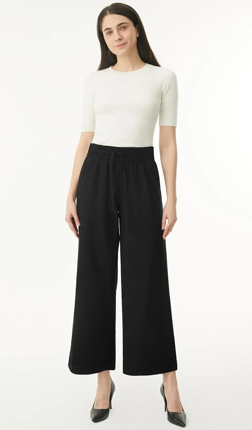 AFITNE Women Linen Palazzo Pants Summer Boho Wide Leg High Waist Casual Lounge Pants with Pockets