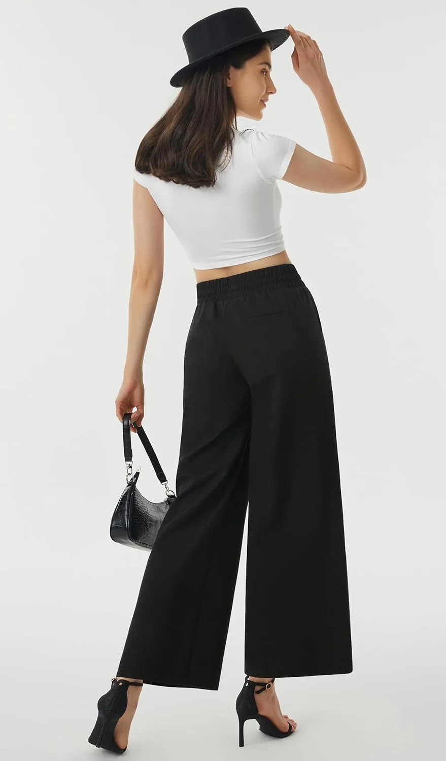 AFITNE Women Linen Palazzo Pants Summer Boho Wide Leg High Waist Casual Lounge Pants with Pockets