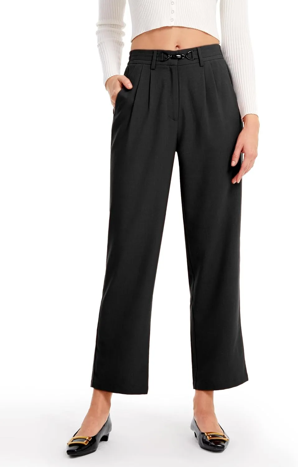 AFITNE Womens Linen Wide Leg Pants High Waist Casual Loose Palazzo Pants with Pockets Flowy Lounge Work Pants 28
