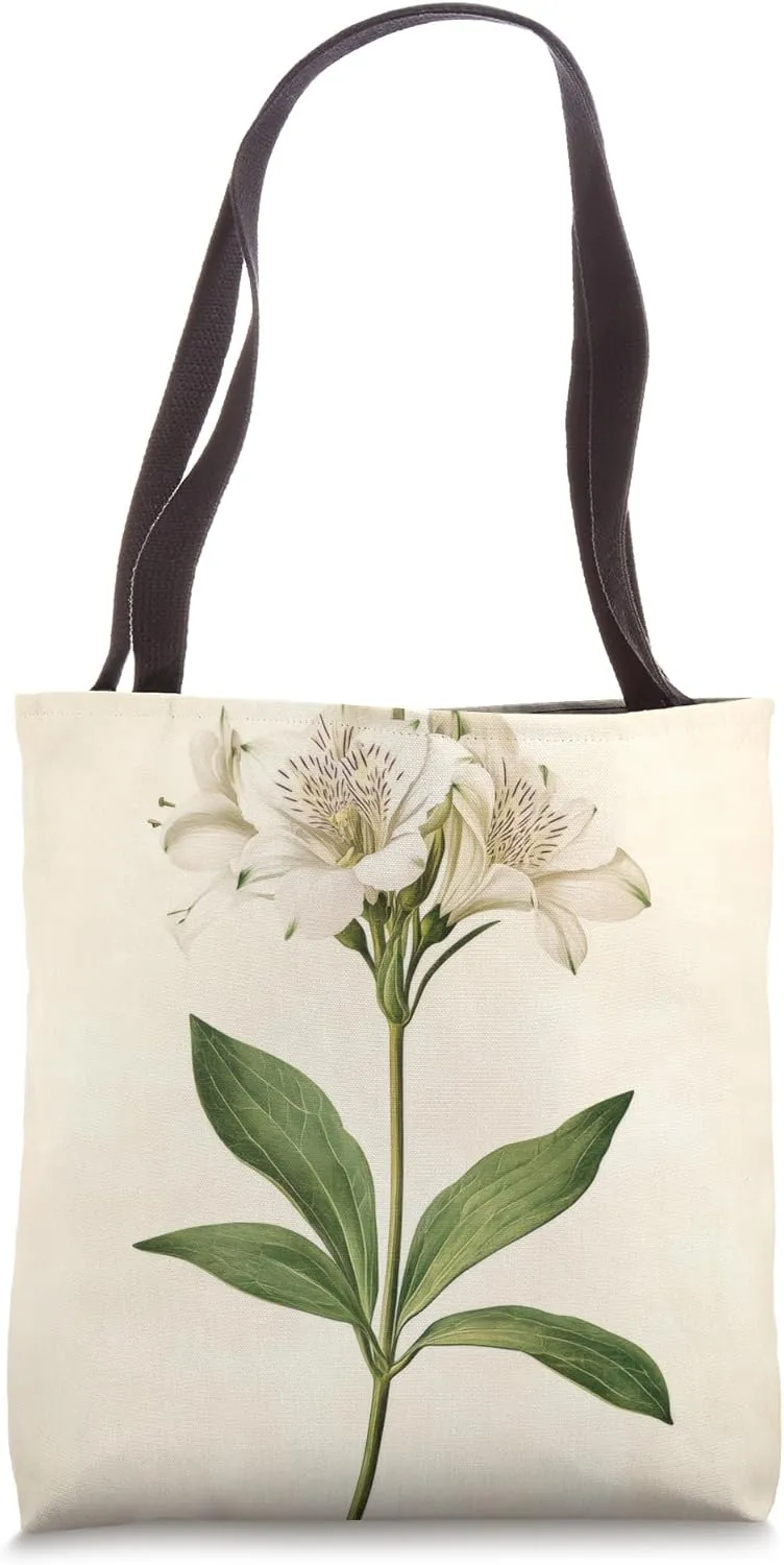 Alstroemeria Floral Vintage Scientific Illustration Flower Tote Bag