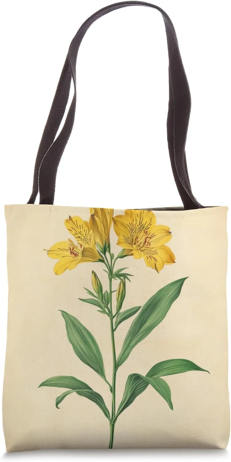 Alstroemeria Floral Vintage Scientific Illustration Flower Tote Bag