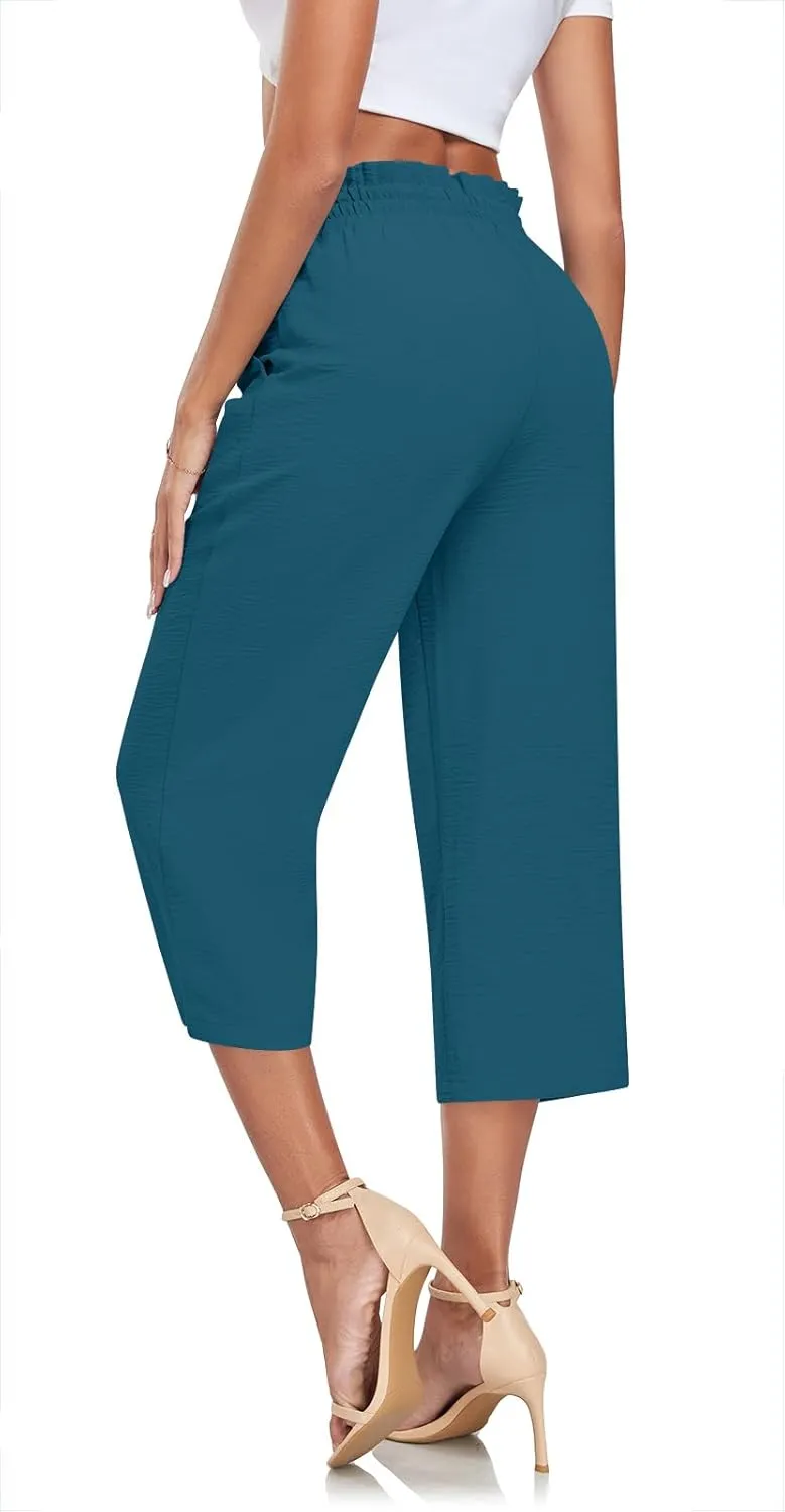 Aodemo Women's Wide Leg Capri Pants Loose Work Pants with Pockets