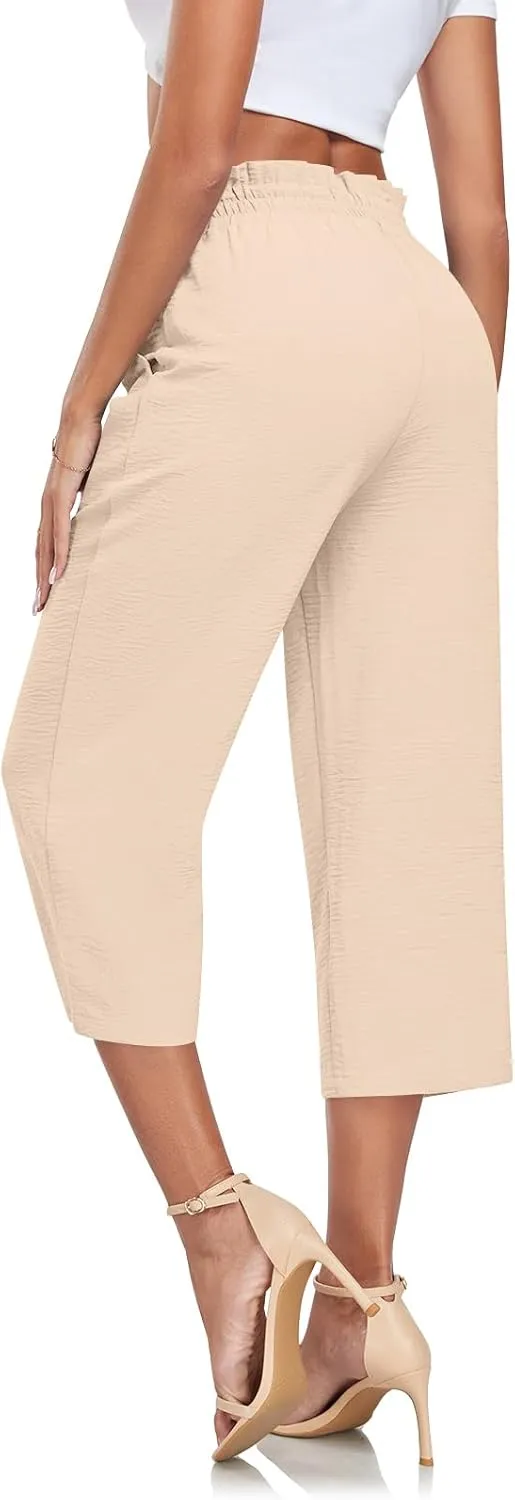 Aodemo Women's Wide Leg Capri Pants Loose Work Pants with Pockets
