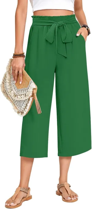 Aodemo Women's Wide Leg Capri Pants Loose Work Pants with Pockets
