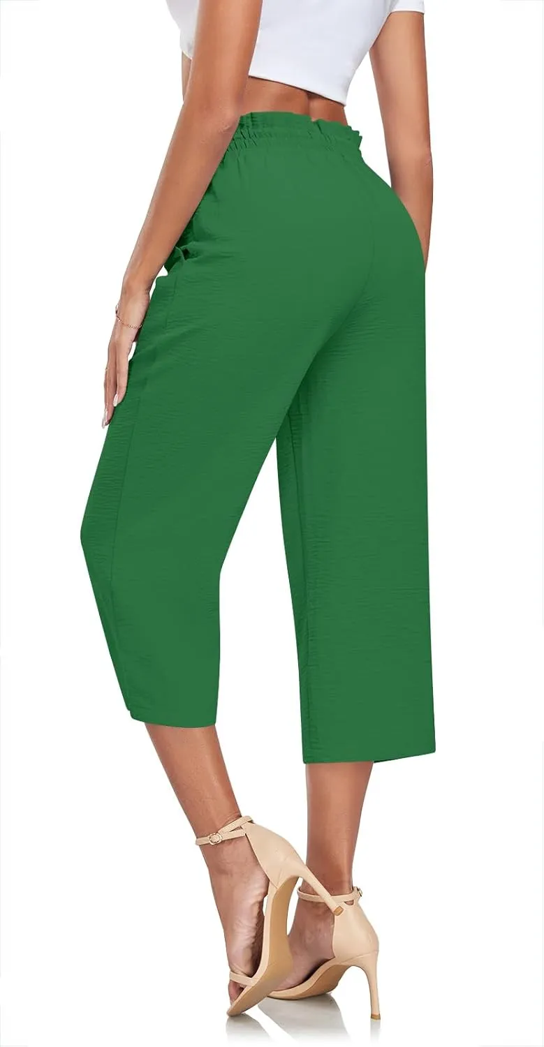 Aodemo Women's Wide Leg Capri Pants Loose Work Pants with Pockets