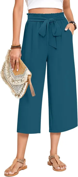 Aodemo Women's Wide Leg Capri Pants Loose Work Pants with Pockets