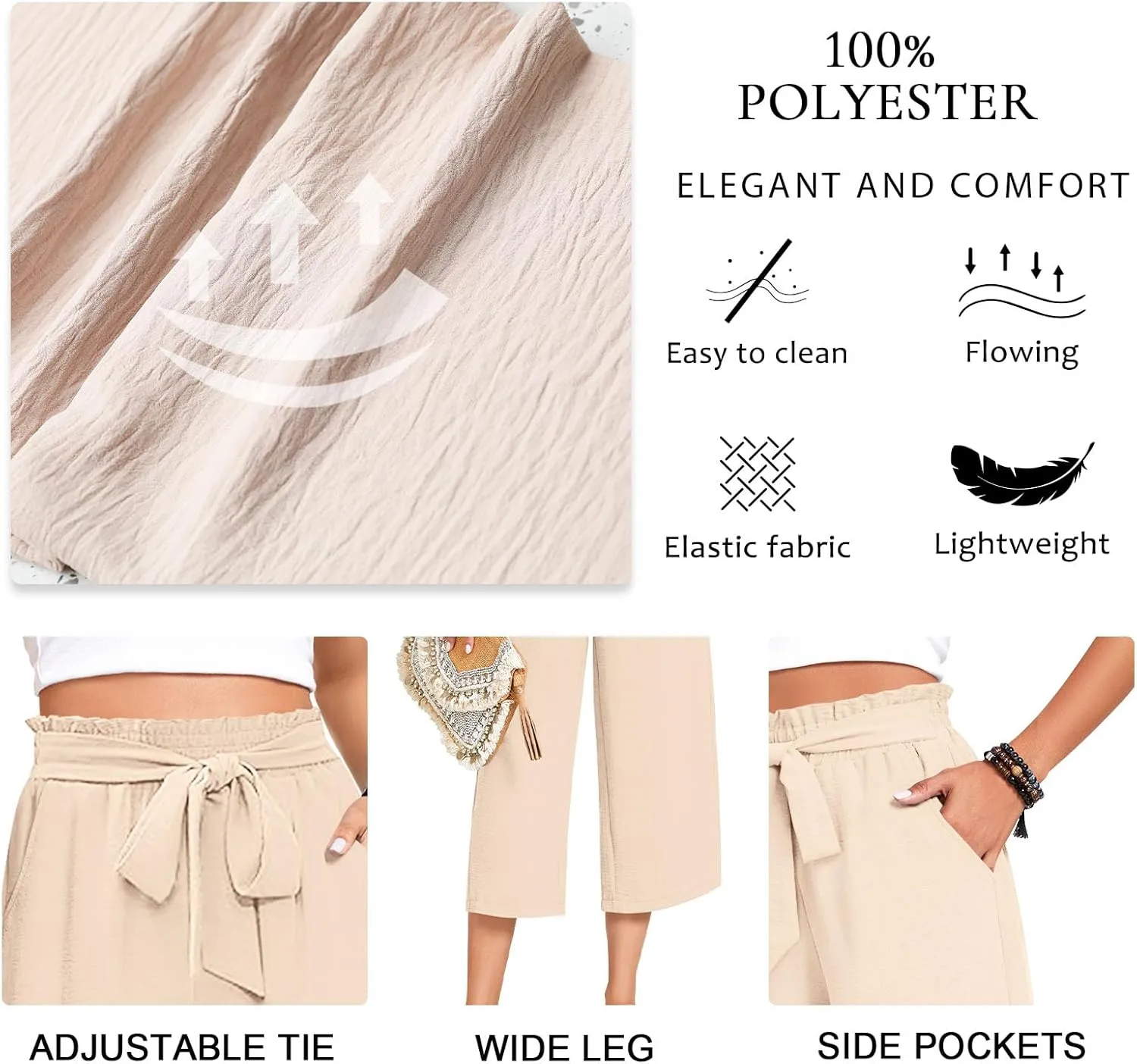 Aodemo Women's Wide Leg Capri Pants Loose Work Pants with Pockets