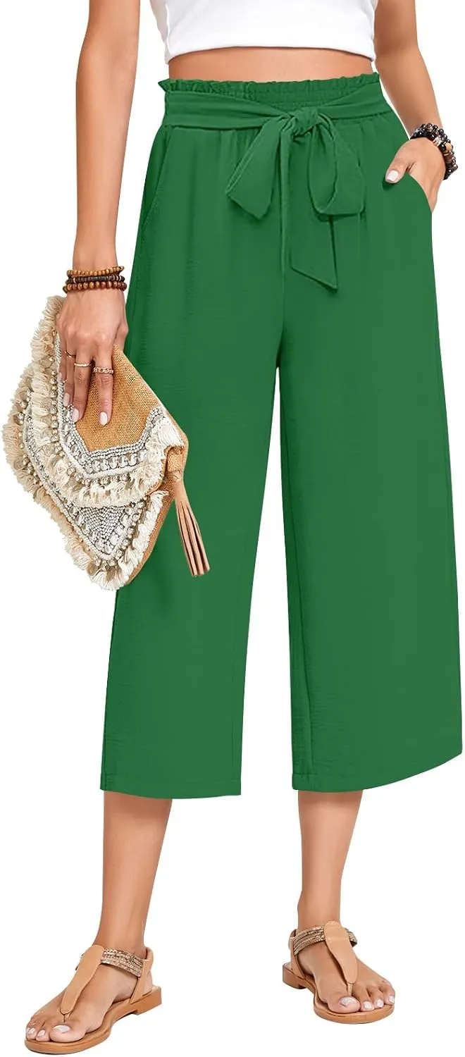 Aodemo Women's Wide Leg Capri Pants Loose Work Pants with Pockets