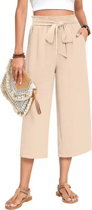 Aodemo Women's Wide Leg Capri Pants Loose Work Pants with Pockets