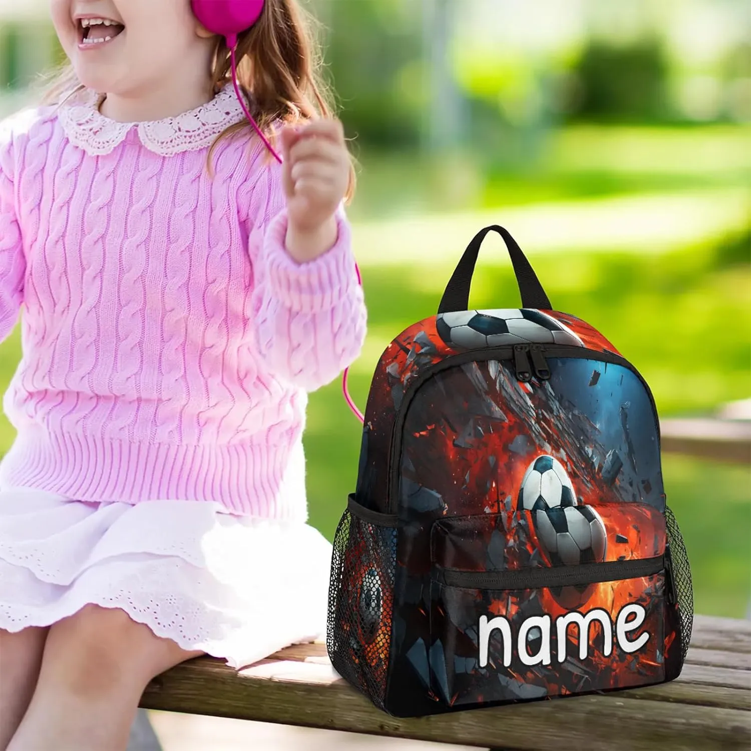 Artistic Footballs Personalized Name Mini Backpack Waterproof Custom Casual Travel Small Backpacks with Zipper,12 Inch