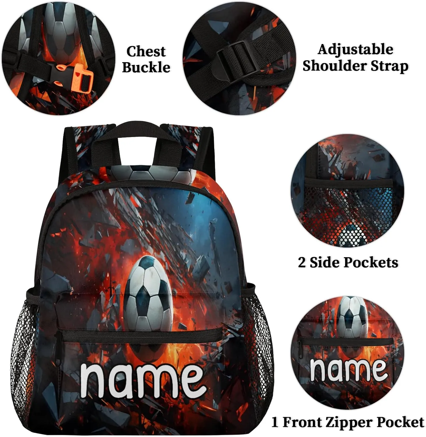 Artistic Footballs Personalized Name Mini Backpack Waterproof Custom Casual Travel Small Backpacks with Zipper,12 Inch