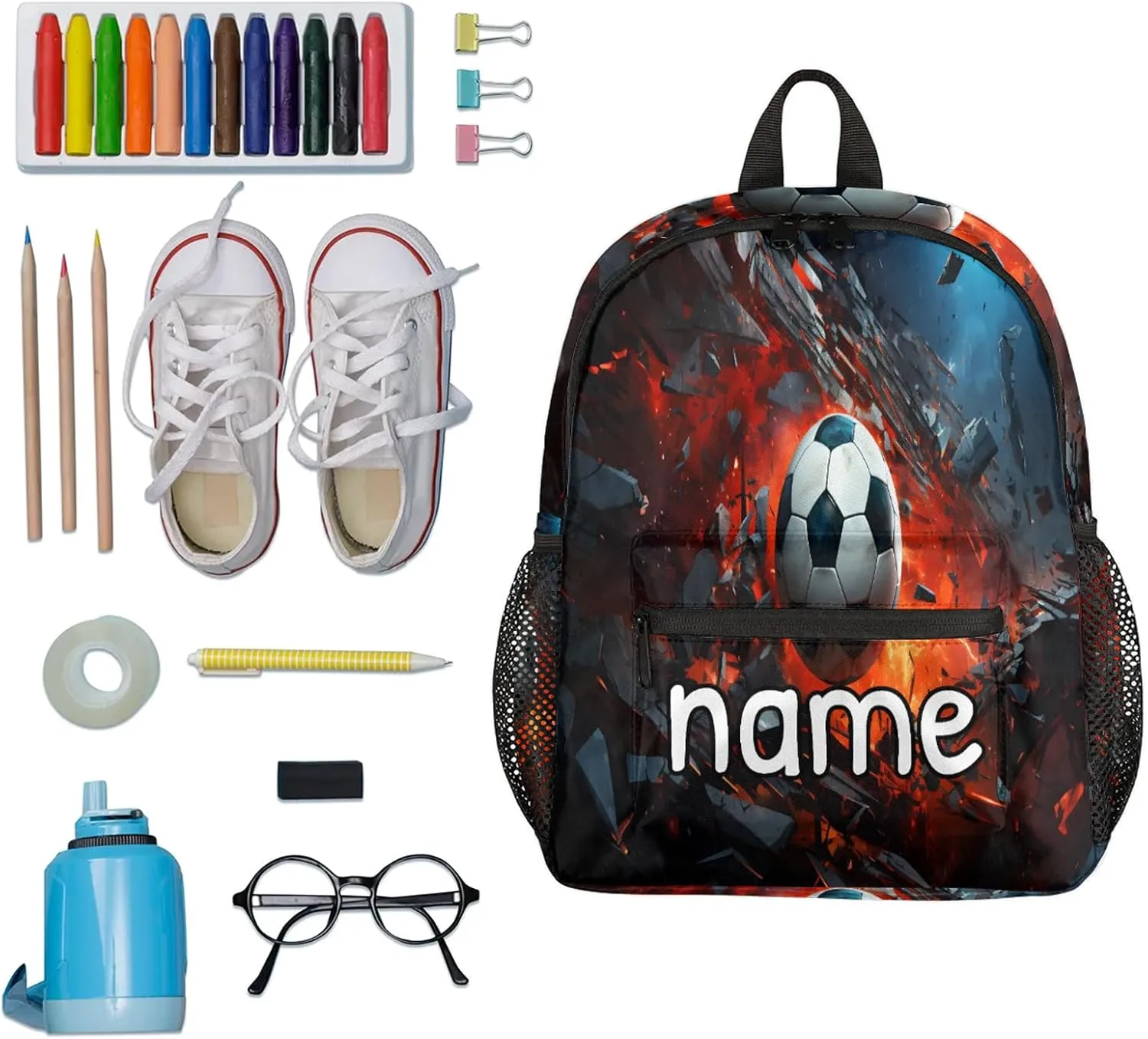Artistic Footballs Personalized Name Mini Backpack Waterproof Custom Casual Travel Small Backpacks with Zipper,12 Inch