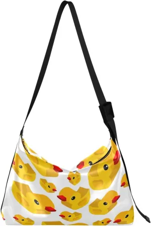 Artistic Lovely Yellow Duck Hobo Crossbody Bags for Women Leather Large Shoulder Bag Cross Body Funny Trendy Womens Tote Bags Handbag for Travel Shopping