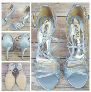 Baby blue satin sandals - Floor model