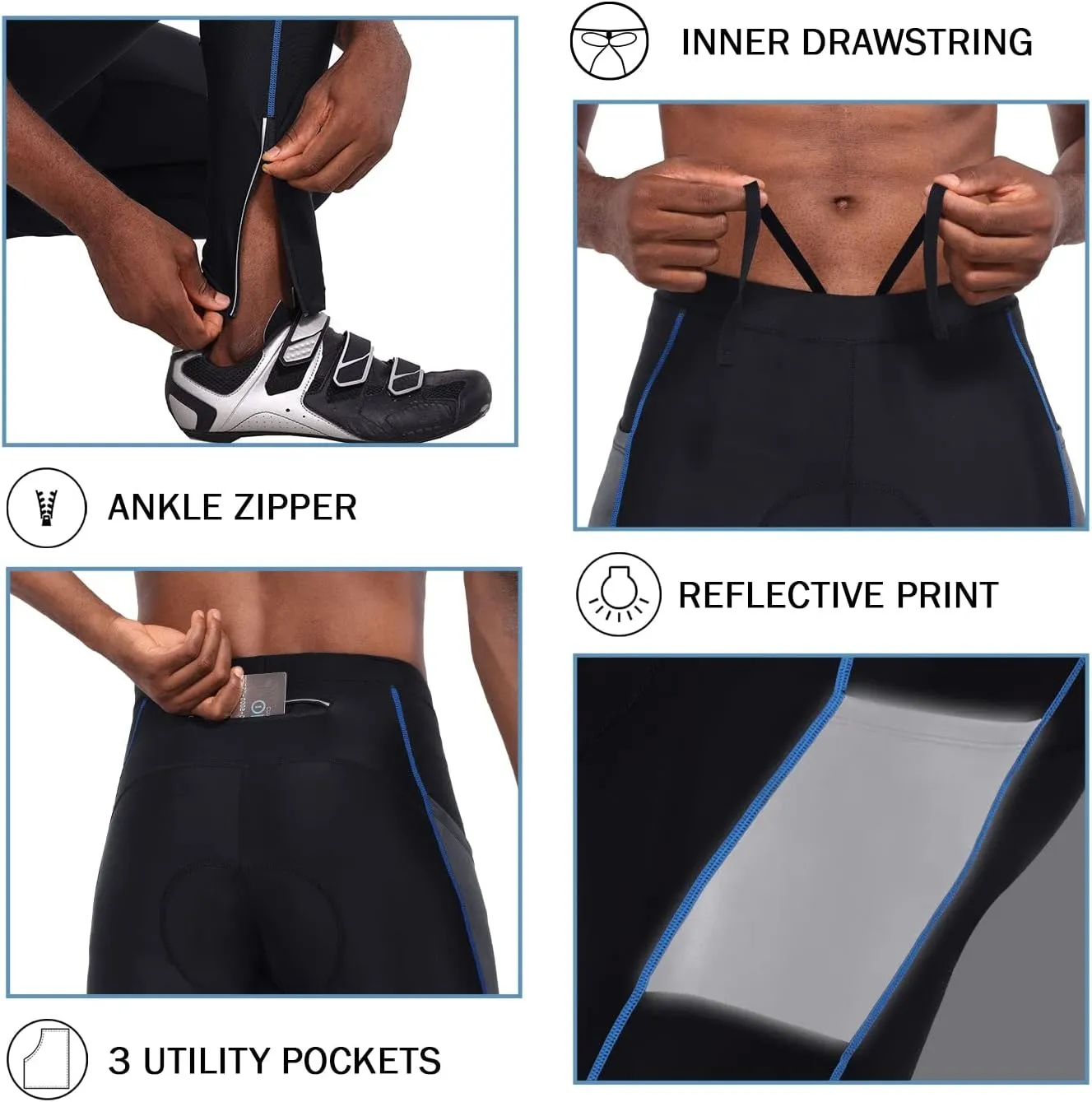 baleaf Men's Cycling Pants 4D Padded Bike Tights Bicycle Biking MTB Long Leggings Pockets UPF 50 
