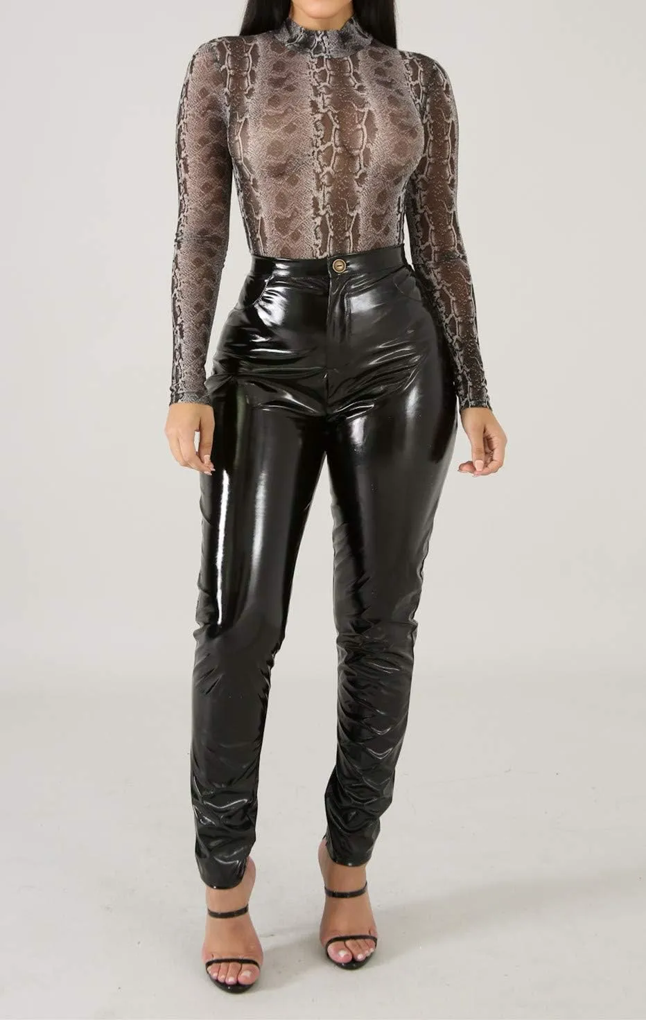Baonmy Leather Pants for Women Faux Leather Leggings Winter Fleece Lining High Waist Leather Pant