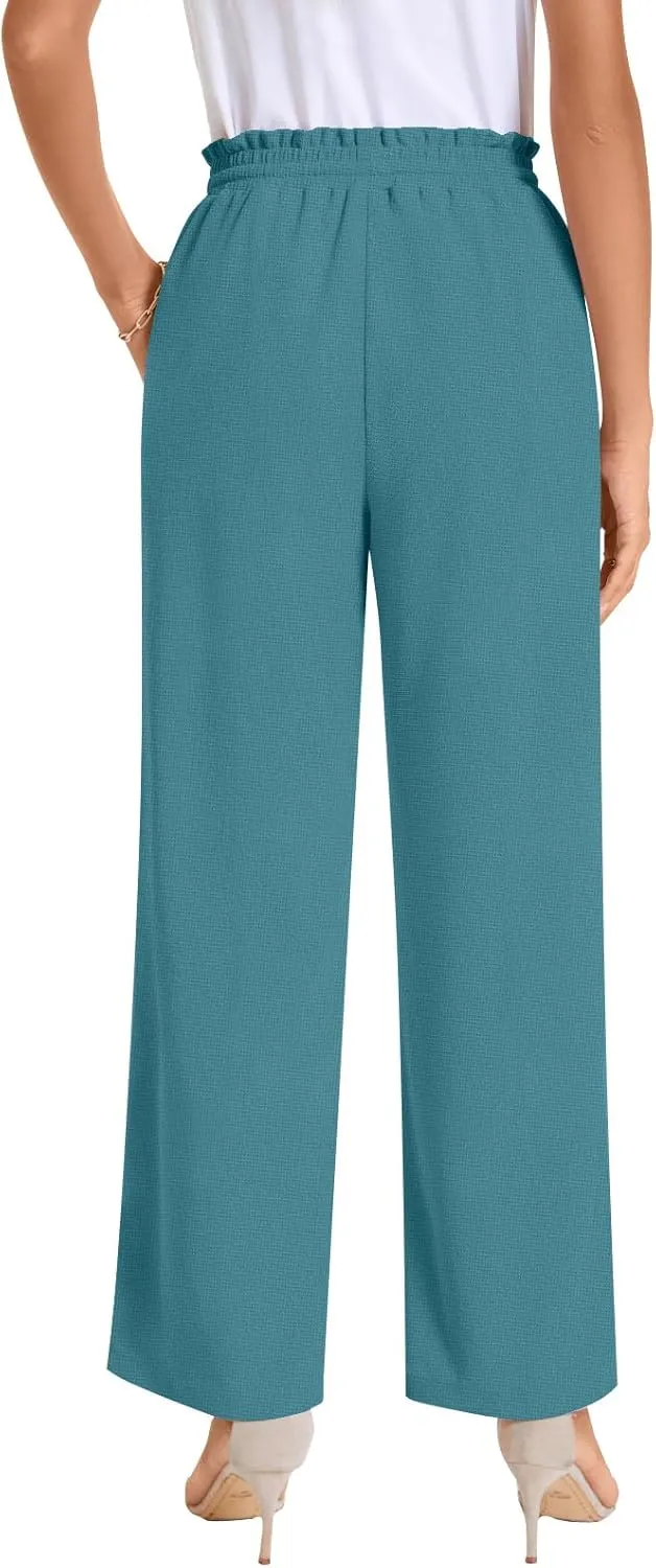Bestbee 2025 Spring Business Casual Pants for Women, Loose Fit Long Trousers High Waist Waffle Knit Sweatpants with Pockets