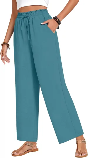 Bestbee 2025 Spring Business Casual Pants for Women, Loose Fit Long Trousers High Waist Waffle Knit Sweatpants with Pockets