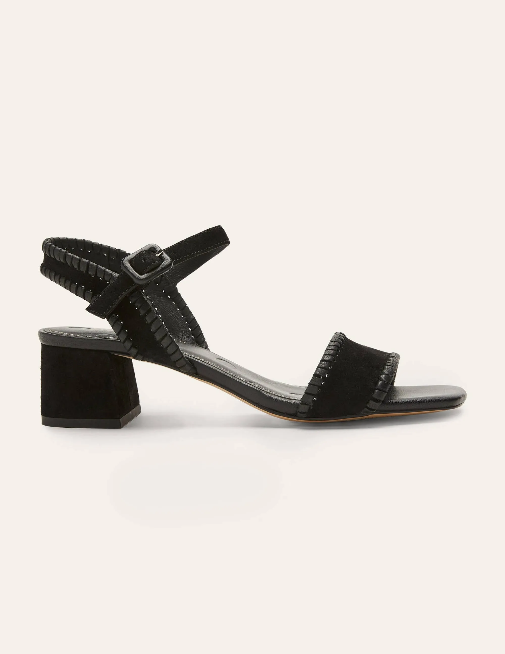 Block Heel Suede Sandals-Black
