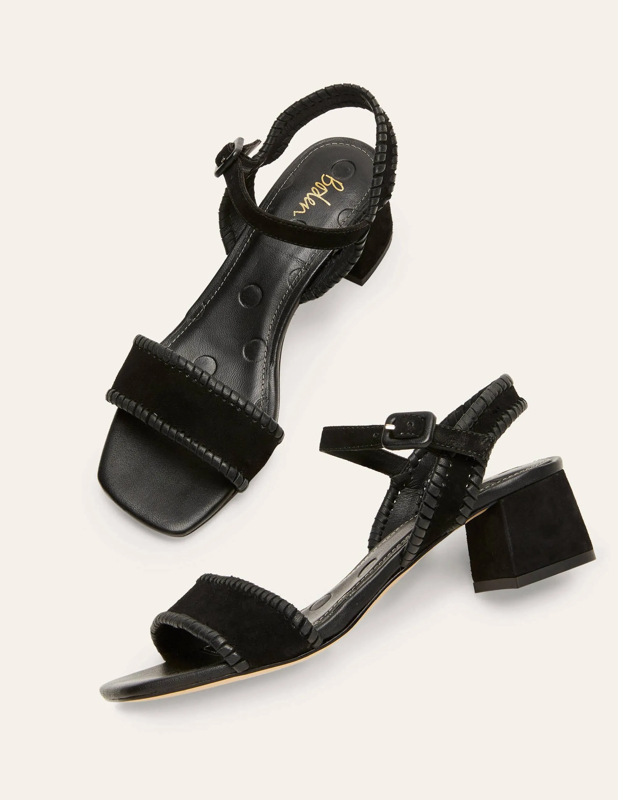 Block Heel Suede Sandals-Black