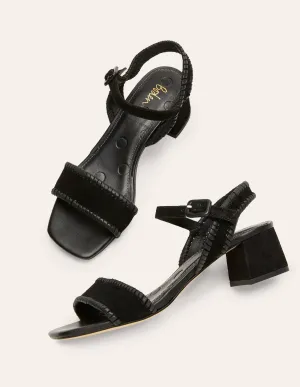 Block Heel Suede Sandals-Black