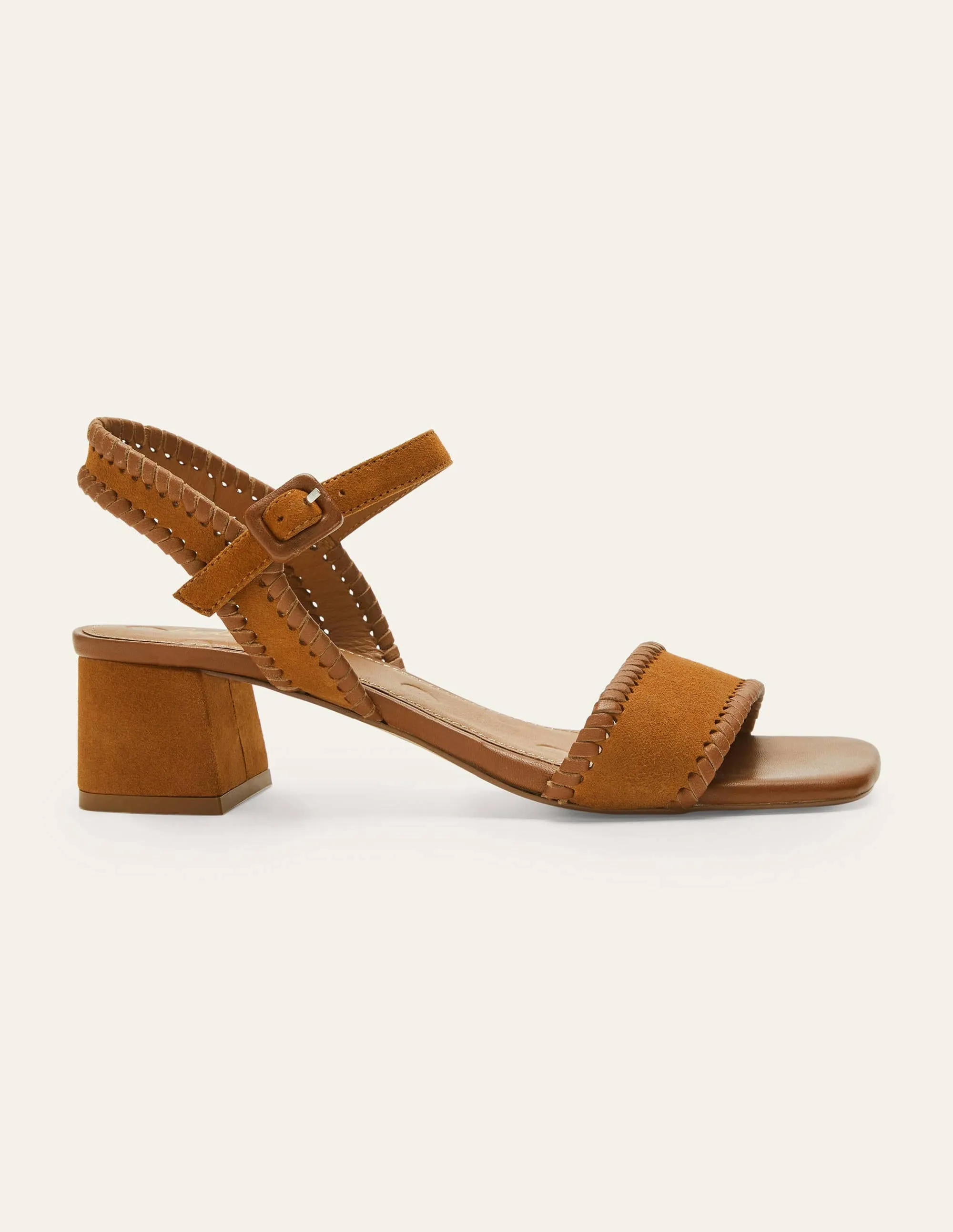 Block Heel Suede Sandals-Tan