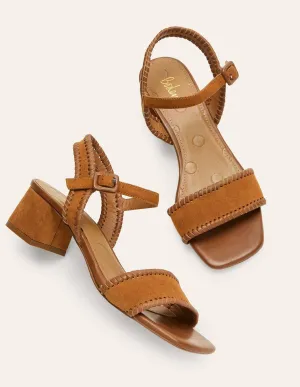 Block Heel Suede Sandals-Tan