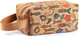 Boho Cork Makeup Bag, Vintage Floral Art Pouch, Nature Pattern, 7.5 x 3.5 x 3.5 Inches, Bohemian Cosmetic Pouch, Hippie Travel Organizer, Boho Pencil Pouch
