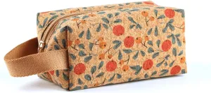 Boho Cork Makeup Bag, Vintage Floral Art Pouch, Rura Pattern, 7.5 x 3.5 x 3.5 Inches, Bohemian Cosmetic Pouch, Hippie Travel Organizer, Boho Pencil Pouch
