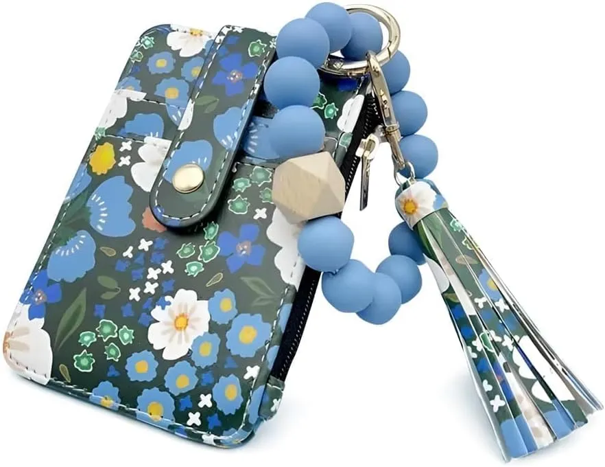 Boho Wristlet Wallet for Women with Keychain and Beaded Tassel  Stylish Clutch Purse for Keys, Cards, and Cash (Dark Blue)