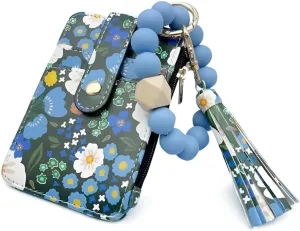 Boho Wristlet Wallet for Women with Keychain and Beaded Tassel  Stylish Clutch Purse for Keys, Cards, and Cash (Dark Blue)
