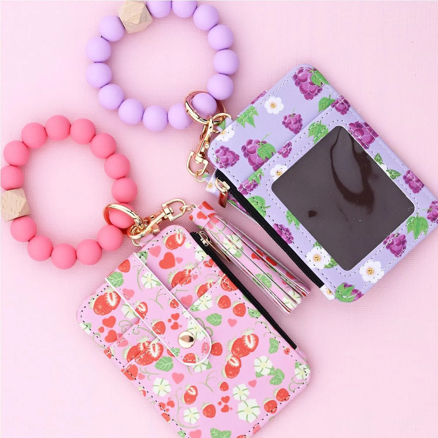 Boho Wristlet Wallet for Women with Keychain and Beaded Tassel  Stylish Clutch Purse for Keys, Cards, and Cash (Dark Pink)