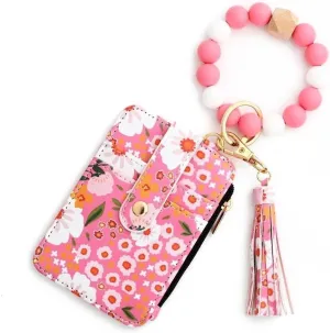 Boho Wristlet Wallet for Women with Keychain and Beaded Tassel  Stylish Clutch Purse for Keys, Cards, and Cash (Dark Pink)