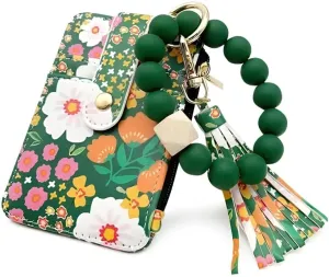 Boho Wristlet Wallet for Women with Keychain and Beaded Tassel  Stylish Clutch Purse for Keys, Cards, and Cash (Green)