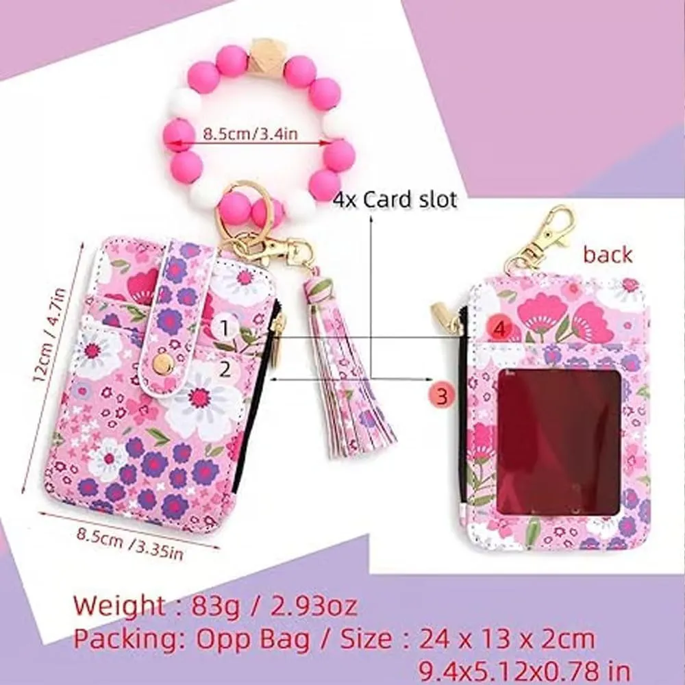 Boho Wristlet Wallet for Women with Keychain and Beaded Tassel  Stylish Clutch Purse for Keys, Cards, and Cash (Light Pink)